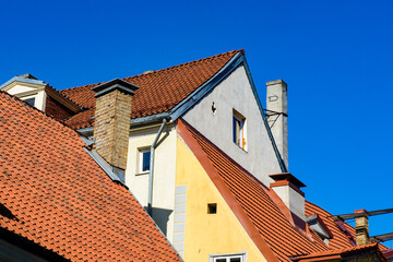 It's Roof tops in the Old city of Riga, Latvia. Riga's historical centre is a UNESCO World Heritage Site