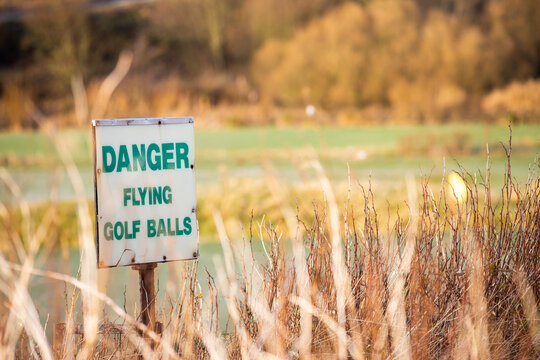 Danger Flying Balls. Funny Golf Sign