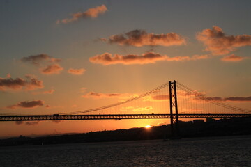 Bridge at sunset Lisbon Portugal