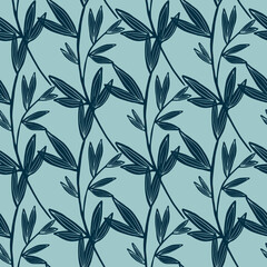 Creative leaf seamless pattern on green background. Botanical background. Retro floral wallpaper.