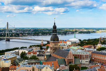 It's Panorama of the city of Riga, Latvia. View from the Saint Peter's church in Riga, Latvia