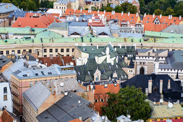 Naklejka premium It's Panorama of the city of Riga, Latvia. View from the Saint Peter's church in Riga, Latvia