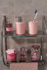 bathroom accessories for bathroom . pink colour  bathroom amenities