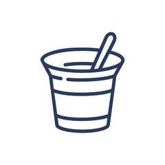 Yogurt thin line icon. Container, spoon, breakfast isolated outline sign. Diary product, farming, organic food concept. Vector illustration symbol element for web design and apps