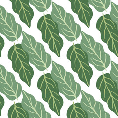 Green foliage seamless pattern on white background. Botanical leaves background.