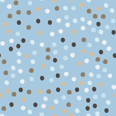 Simple random dots seamless pattern on blue background. Circle shapes wallpaper.