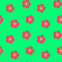 Seamless vector floral pattern. Bright pink mallows, roses, hibiscus, flowers on a light green background. Perfect for summer collection of textile, clothes, package, wrapping paper design.
