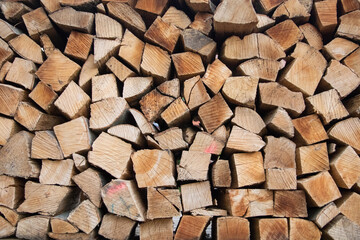 Stacked and chopped fire wood
