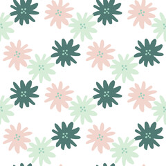 Simple daisies flowers seamless pattern on white background. Chamomiles floral endless wallpaper