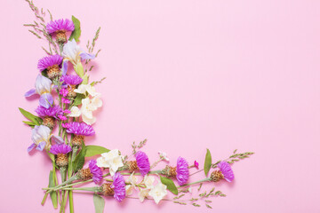 summer flowers on pink paper background