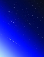 Vector image Night sky with stars and a flying airplane. Falling stars Supernova in the sky. The Milky Way panorama is suitable as a background. Starry black space. Bright star to fall meteorite galxy