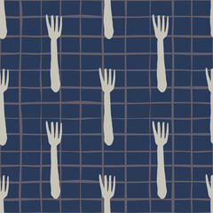 Geometric fork seamless pattern on line background. Kitchen textiles wallpaper.