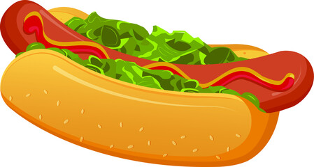Hotdog - Vector and Illustration for menus brochure poster and fast foodicon. Isolated on white background.