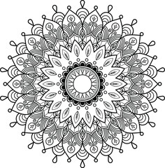Mandala round ornament pattern. Anti-stress coloring gage for kids and adults. Yoga, tatoo. Vector illustration.