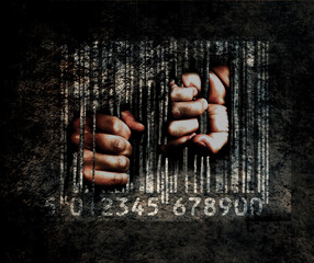 código de barras con manos. Barcode with hands
