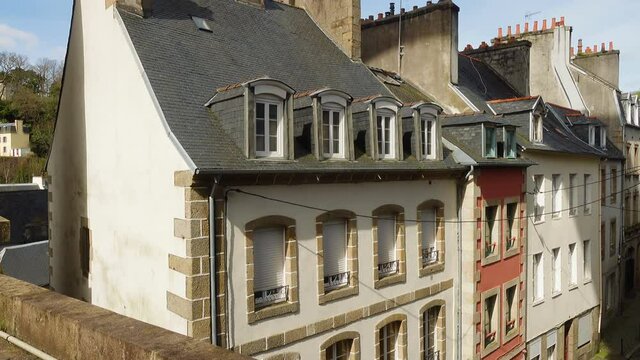 MORLAIX, FRANCE - APRIL 05, 2018: streets and beautiful colombage houses of famous city Morlaix, Brittany, France

