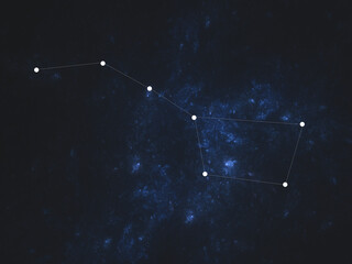 The Great Bear (with lines) constellation. Big Dipper constellation on a starry blue sky background. Illustration of Ursa Major constellation for use in projects on imagination