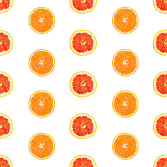 Seamless infinity pattern of isolated slices of grapefruit and orange.