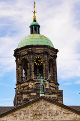 Clock tower in Amsterdam, the capital of the Kingdom of Netherlands