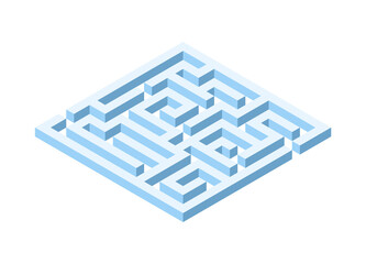 Vector isometric maze. Blue isometric 3d labyrinth on white background. Vector Illustration