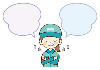 女性、配達員、吹き出し、困惑