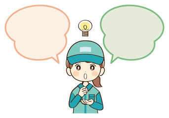 女性、配達員、吹き出し、閃き