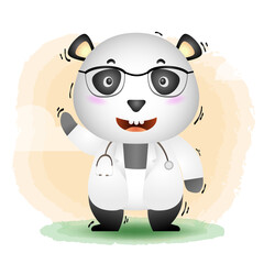 a cute little doctor panda. Cartoon doctor panda. Vector illustration