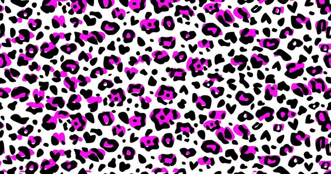 4k abstract animated seamless looped background with leopard print. Creative minimal trendy pattern. Spotted wild cat design in 80s 90s style. Modern fashion frame story BG. Wildlife isolated on white