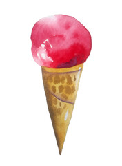 Watercolor ice cream in colors of american flag. Beautiful handdrawn illustration isolated on white background