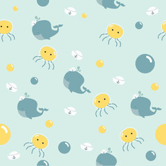Cute little whale with jellyfish pattern