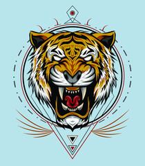 vector tiger with roaring face. angry tiger