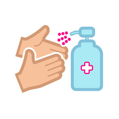 Hands disinfection icon in color isolated on white. Vector illustration.