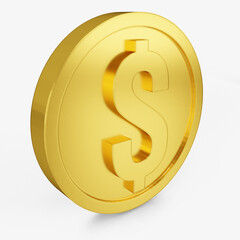 us dollar icon gold coin color 3D currency symbols, currency icon left view