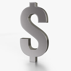 USD dollar icon silver color 3D currency symbols, currency icon left view