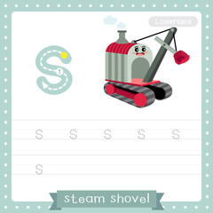 Letter S lowercase tracing practice worksheet of Steam Shovel