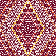 Beautiful colorful tribal inspired geometric vector pattern background.
