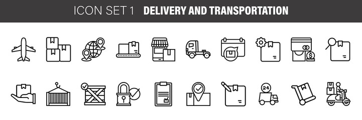 Transportation delivery and Logistics Vector line icon set