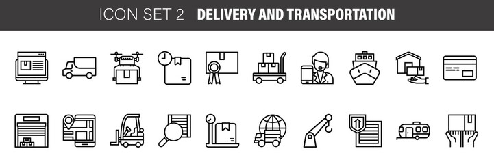 Transportation delivery and Logistics Vector line icon set