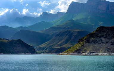 Mountain lake against the sky