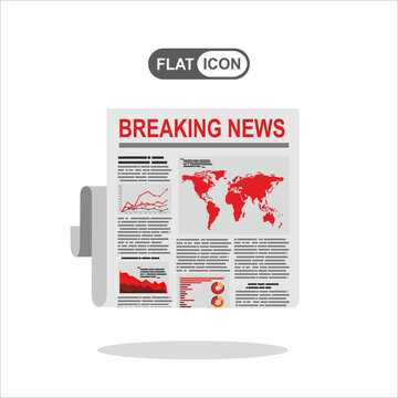 Breaking news. Close up of print newspaper with breaking news. Vector illustration.