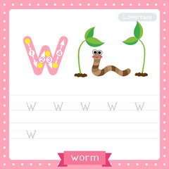 Letter W lowercase tracing practice worksheet of Happy Worm