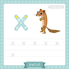 Letter X lowercase tracing practice worksheet of Xerus