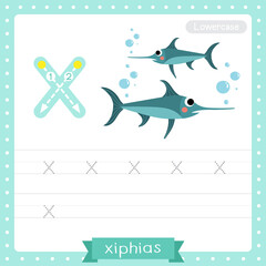 Letter X lowercase tracing practice worksheet of Xiphias