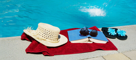 Holidays at the swimming pool, banner, header, headline
