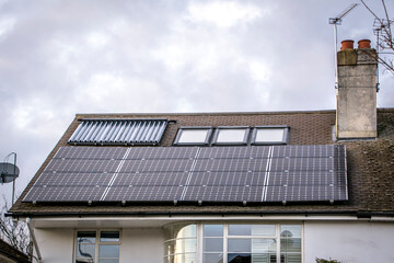Solar panels installed on roof of residential building