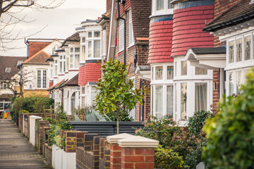 Typical row of British terraced houses
