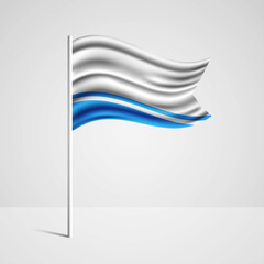 Realistic Altai Republic country flag waving in wind. Abstract country flag with flagpole isolated on grey background