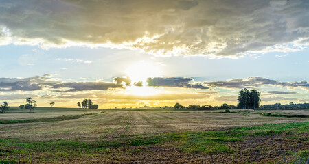 Late afternoon landscape on a farm in the state of Rio Grande do Sul in Brazil