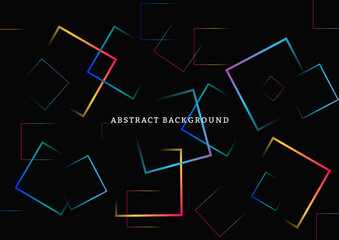 Abstract shape square lines pattern colorful vibrant on black background.