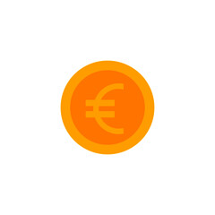 This is a coin icon in a flat style. Stack of gold coins euro on a white background.